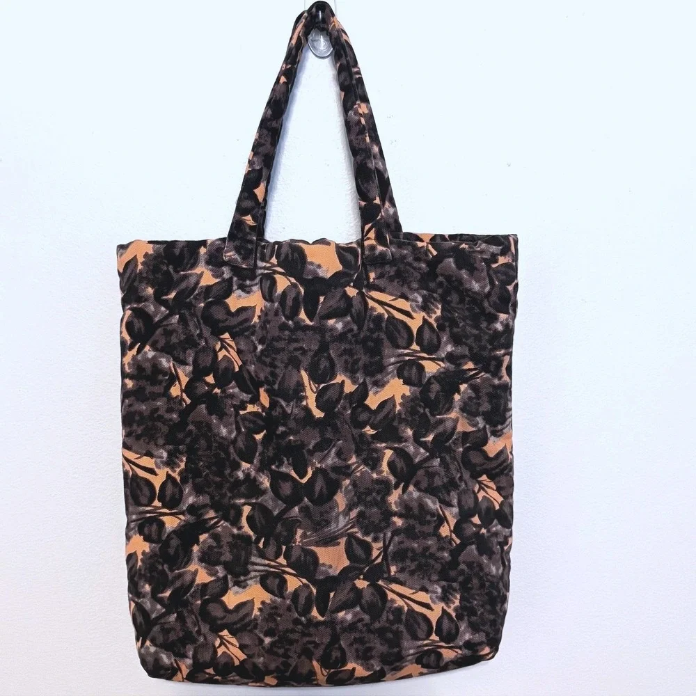 Piazza Sempione Floral Canvas‎ Tote Bag Made in Italy Black Orange